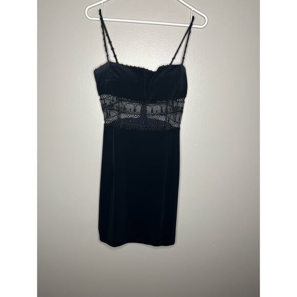 Cache Black Lace Sheer Waist Cocktail Mini Dress Vintage Y2K Evening Dress. sz 8 - Picture 3 of 9